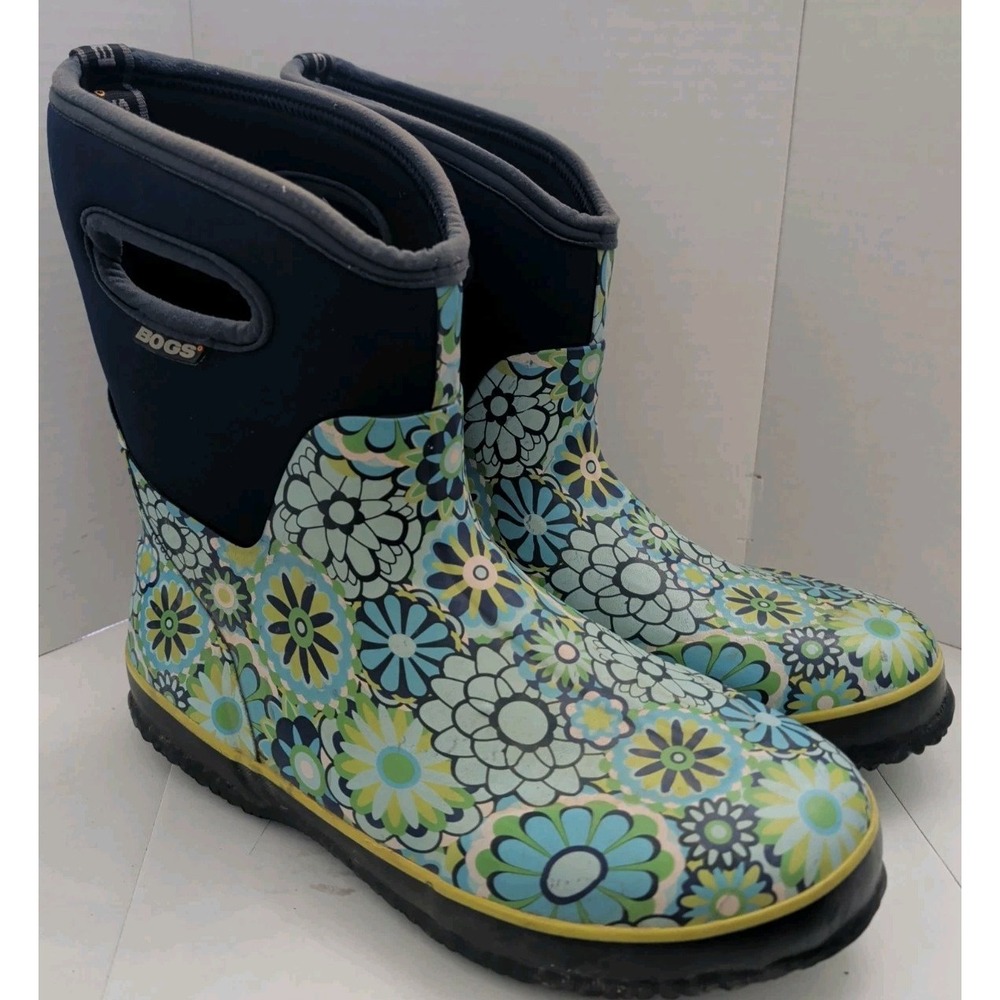Bogs Classic Mid Ambrosia Retro 70s Daisy Floral Boots Women Sz 11 Barn Chore